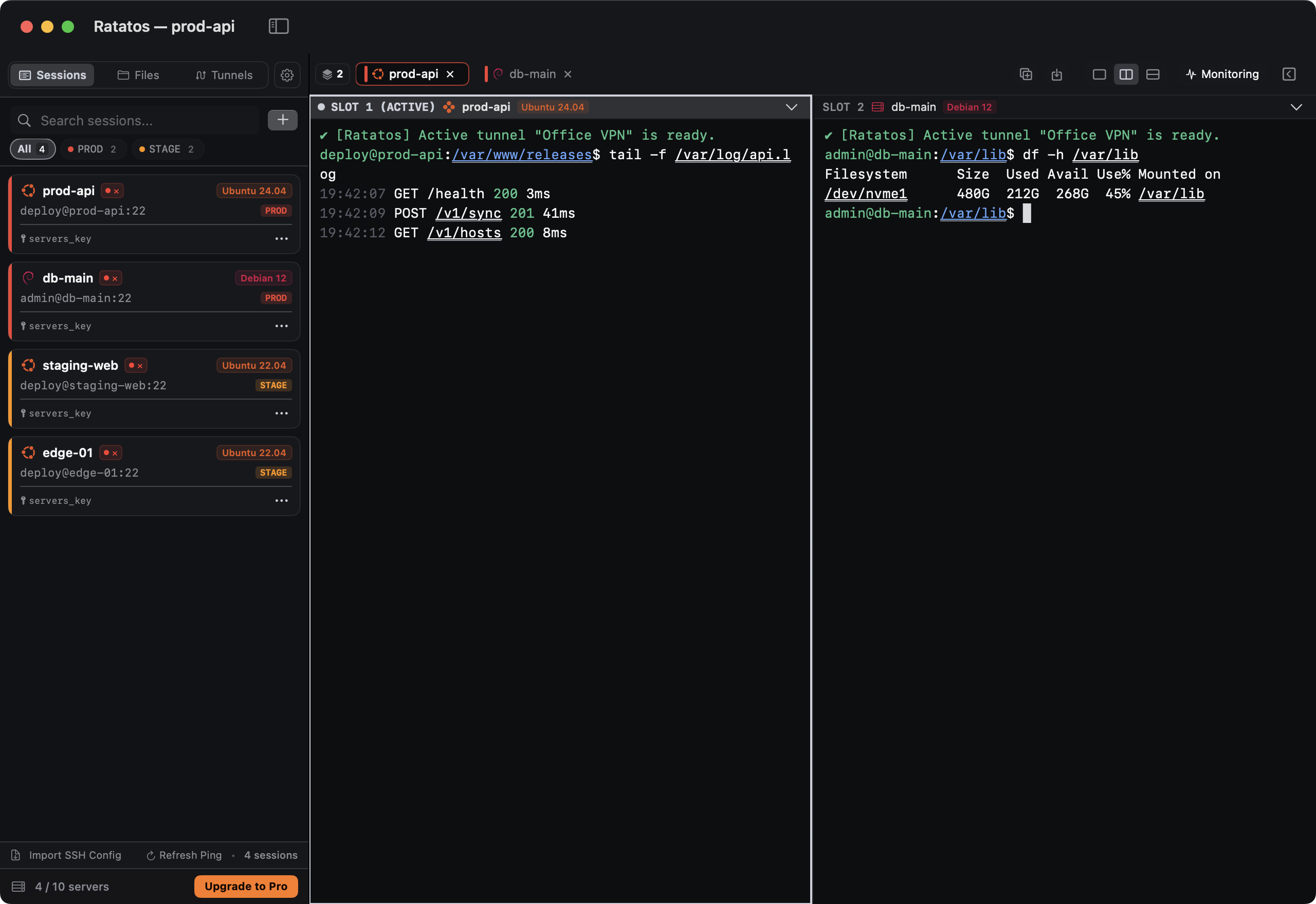 Ratatos application interface on macOS